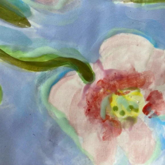 Handmade Ceramic Pink Flowers Design Tray w/ Handles 11”x9.5” Original - Picture 3 of 14